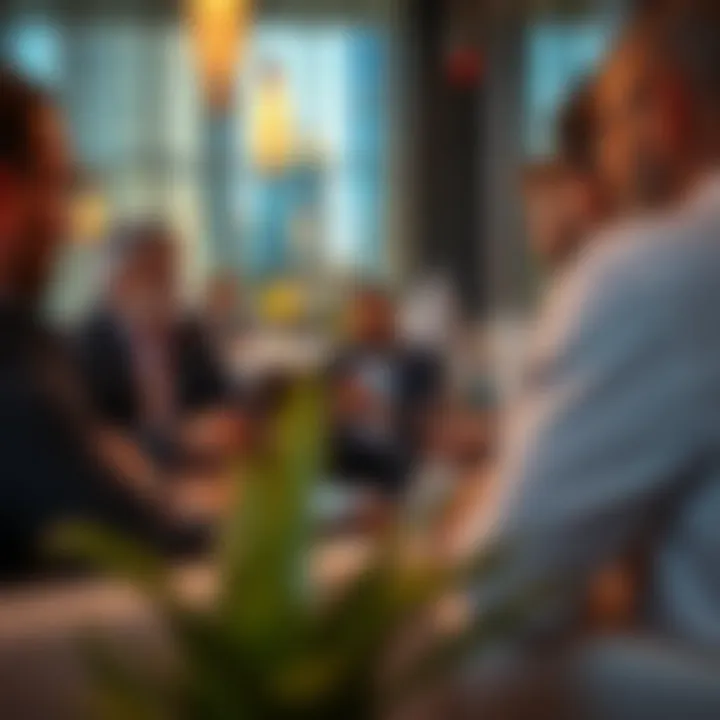 Investors discussing opportunities in a vibrant Dubai setting