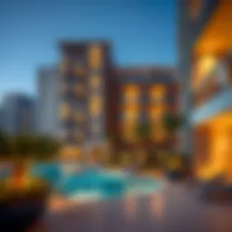 Architectural view of a luxury apartment complex developed by Al Azizi Company