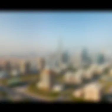 Stunning Aerial View of Al Dar Properties Developments Aerial view of Dubai's skyline featuring Al Dar Properties developments