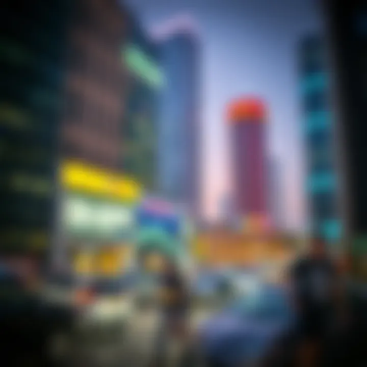 Business district surrounding Al Mur Tower illustrating economic activity