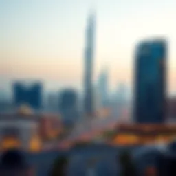 Stunning view of Al Mur Tower against the Dubai skyline