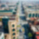 Aerial view of Al Taawun Street showcasing its vibrant commercial landscape