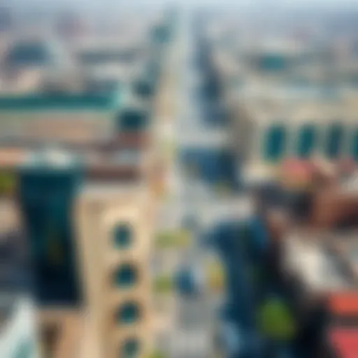 Aerial view of Al Taawun Street showcasing its vibrant commercial landscape