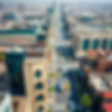 Aerial Perspective of Al Taawun Street Aerial view of Al Taawun Street showcasing its vibrant commercial landscape
