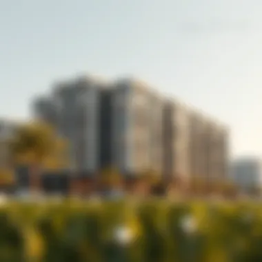 Modern Residential Complex in Dubai A detailed architectural rendering of a modern residential complex in Dubai