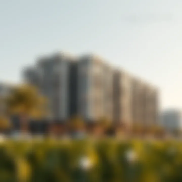 Modern Residential Complex in Dubai A detailed architectural rendering of a modern residential complex in Dubai