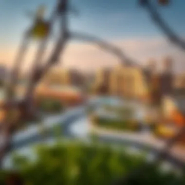 Vibrant Urban Community in Dubai A vibrant urban community depicting lifestyle amenities and green spaces in Dubai