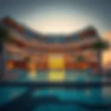 Stunning view of Azizi Mina's architectural design against the sunset