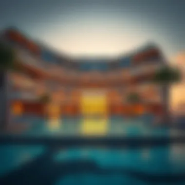 Architectural Elegance of Azizi Mina Stunning view of Azizi Mina's architectural design against the sunset