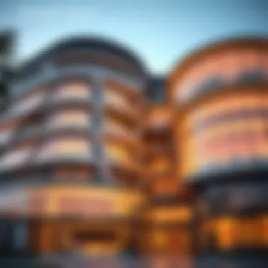 Innovative Facade of Bahwan Tower Close-up of Bahwan Tower's innovative facade highlighting its modern design elements