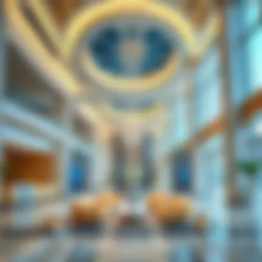 Luxurious Interior of Blue Tower Interior lobby of the Blue Tower highlighting luxury finishes and modern design