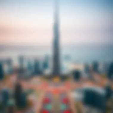 Aerial view of the Burj Khalifa and surrounding Dubai skyline