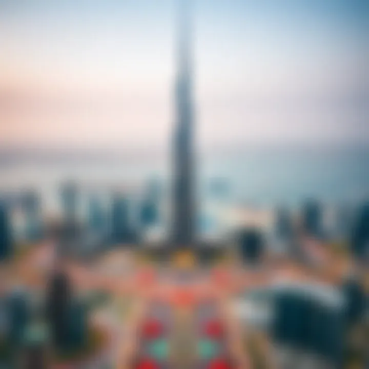 Aerial view of the Burj Khalifa and surrounding Dubai skyline