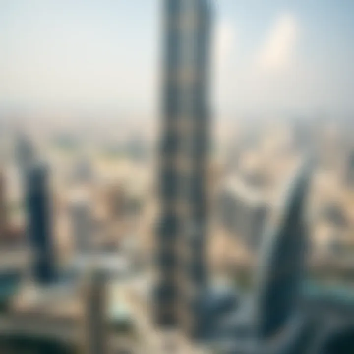 Majestic View of Burj Khalifa Stunning panoramic view of Burj Khalifa from the surrounding landscape