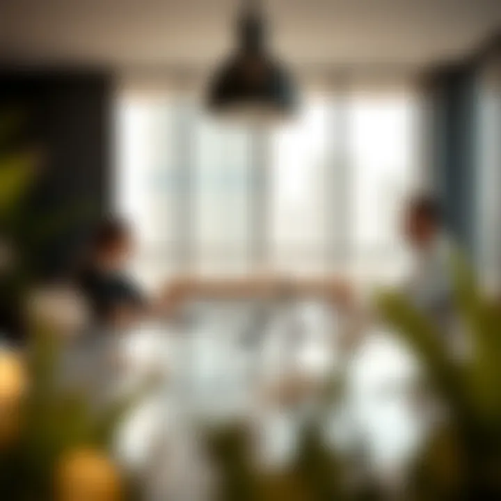 Business meeting taking place in a sleek office environment
