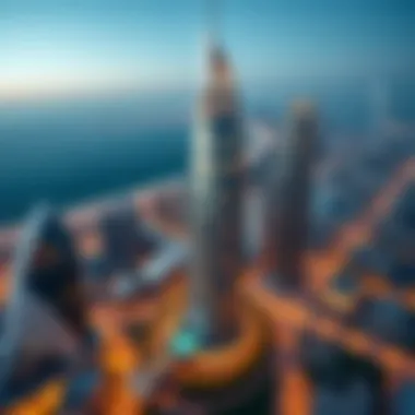 Aerial view of Cavalli Tower highlighting its prominent location and integration within the urban landscape of Dubai.