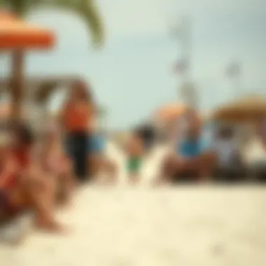 Vibrant atmosphere of Cedar Creek Beach featuring families enjoying the beach life