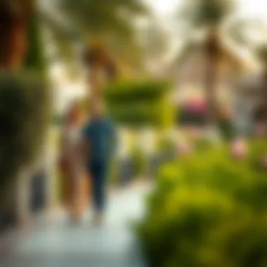 Strolling Through Dubai's Scenic Gardens Couple walking hand in hand through a beautiful garden