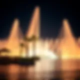 A breathtaking view of the Dubai Fountain illuminated at night