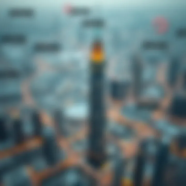 An aerial view highlighting Dec Tower's strategic location in Dubai