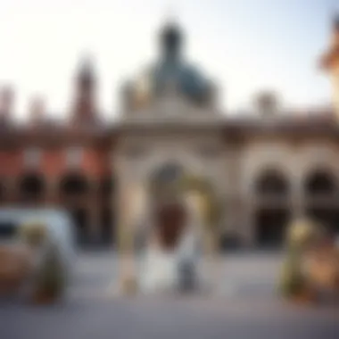 Elegant wedding setup in a historic city