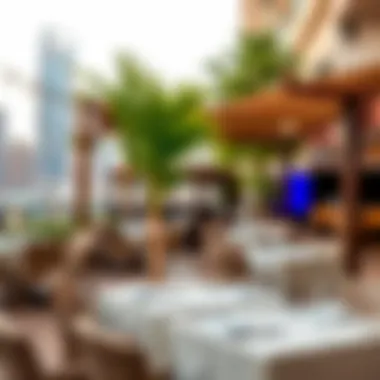 Charming Outdoor Dining at Dubai Mall A cozy outdoor dining area at Dubai Mall with stunning views