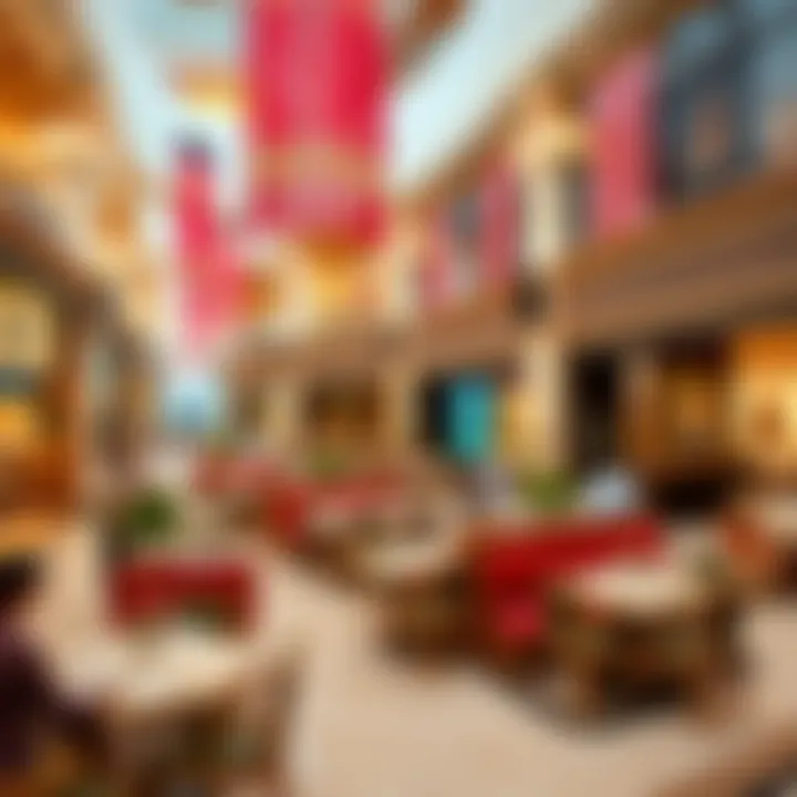 Vibrant Dining Scene at Dubai Mall A panoramic view of Dubai Mall's dining area showcasing diverse restaurants