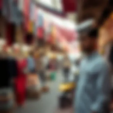Local Fashion in Dubai Market A bustling Dubai market showcasing local fashion and attire norms