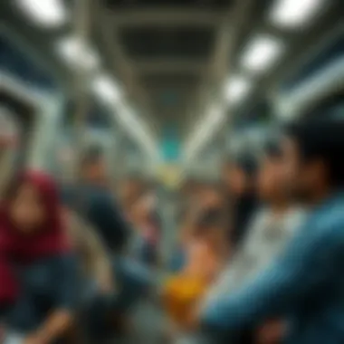 Enjoying the Dubai Metro Experience Families and tourists enjoying a ride on the Dubai Metro.