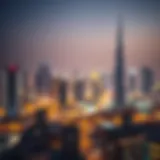 A stunning skyline of Dubai illuminated during Eid celebrations.