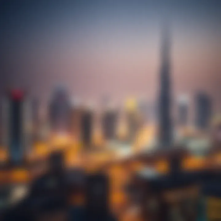 Dubai Skyline During Eid A stunning skyline of Dubai illuminated during Eid celebrations.