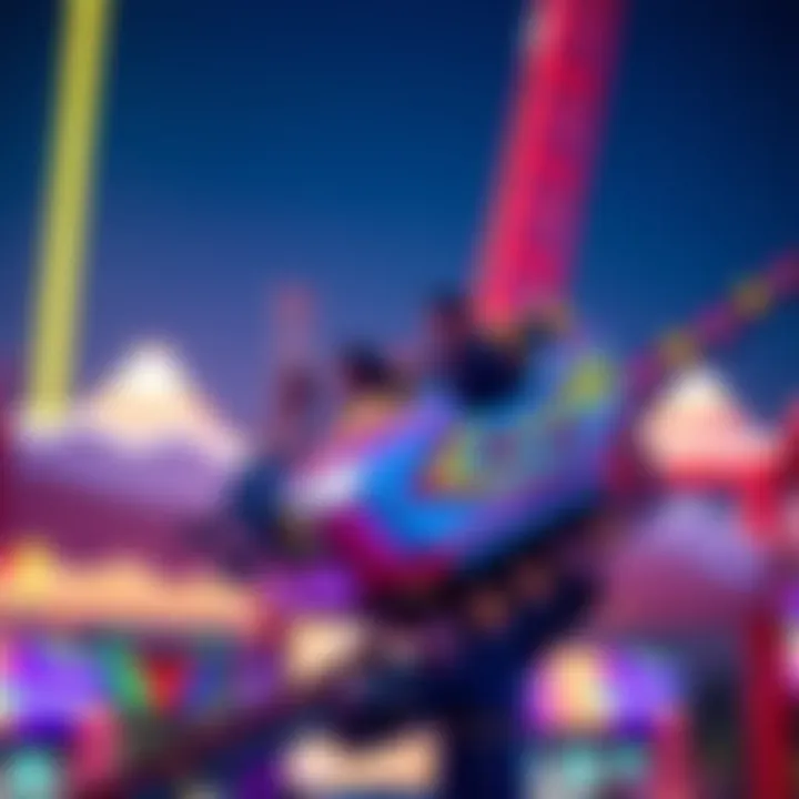 Thrilling Theme Park Experience An exhilarating theme park ride in Dubai, featuring vibrant colors and excitement