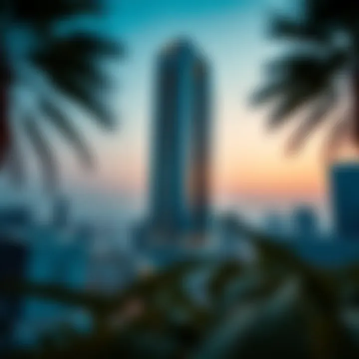 Spectacular view of Escan Tower at dusk