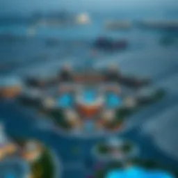 Aerial view of Al Badia Festival City showcasing its stunning architecture and layout