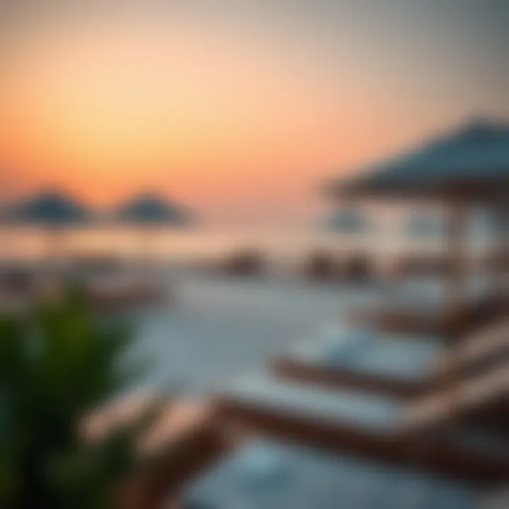 Luxurious Amenities at Al Bateen Beach Luxurious beach amenities including sun loungers and umbrellas, providing comfort for visitors