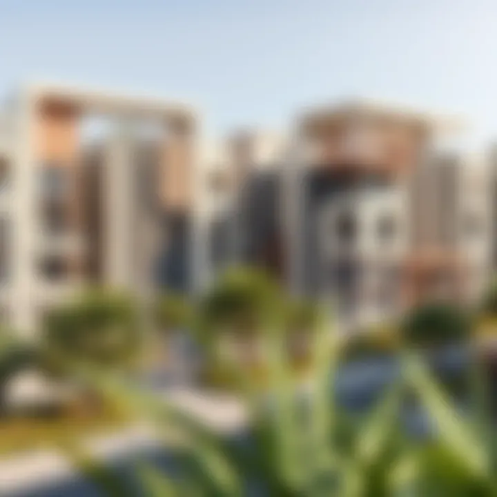 Modern residential buildings in Al Quoz with greenery