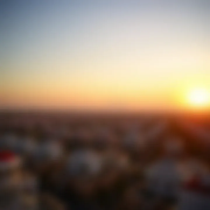 A scenic view of the Nad Al Hamar skyline during sunset.