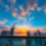 Panoramic view of Dubai Marina at sunset