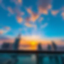 Panoramic view of Dubai Marina at sunset