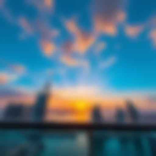 Panoramic view of Dubai Marina at sunset