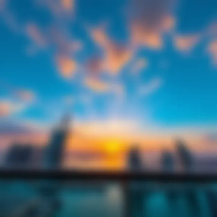 Stunning Sunset Over Dubai Marina Panoramic view of Dubai Marina at sunset