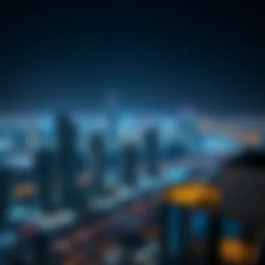 Illuminated Skyline: A Night in Dubai Night view of Dubai's illuminated skyline from a rooftop