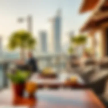Breakfast With a View Vibrant outdoor dining area with stunning city views