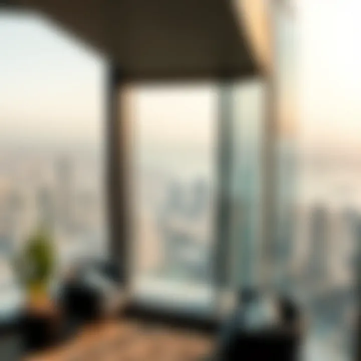 Panoramic view of Dubai skyline from Burj Vista apartments
