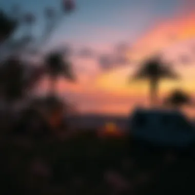 Coastal Campground at Sunset Scenic view of a coastal campground at sunset