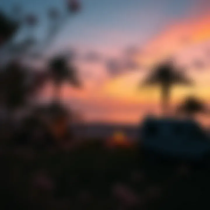 Coastal Campground at Sunset Scenic view of a coastal campground at sunset