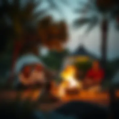 Campfire Moments in a Lush Oasis Group enjoying a campfire in a lush oasis