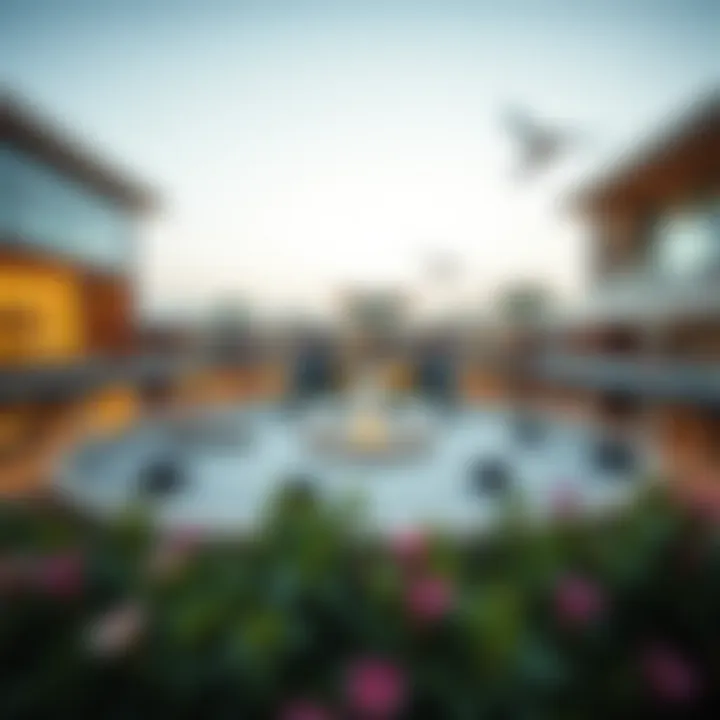 A panoramic view of the community center in Damac Hills 2 showcasing its modern architecture.