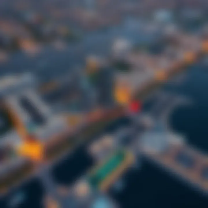 Prime Location of Creek Edge Tower 1 in Dubai Aerial view of Dubai highlighting the location of Creek Edge Tower 1