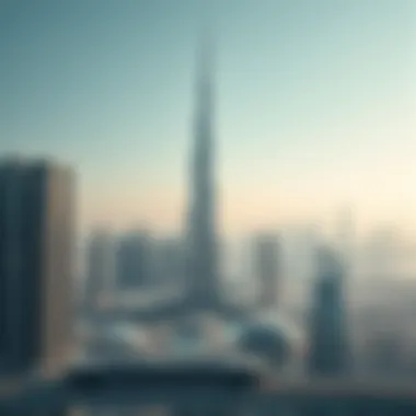 Dubai’s Urban Landscape: A Convergence of Icons Panoramic view of the Dubai skyline featuring the Burj Khalifa and Dubai Mall